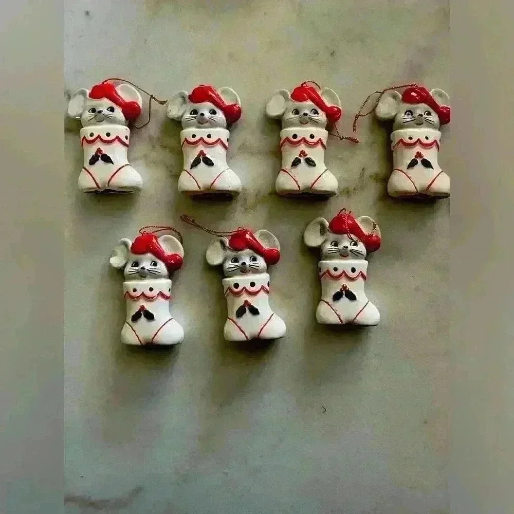 Vintage Inarco Made in Japan 1960’s Mouse in Stocking Ceramic  Tree  Ornament’s